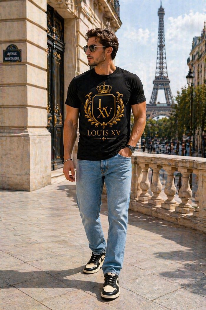 Modelo vestindo camiseta LOUIS XV Monogramme